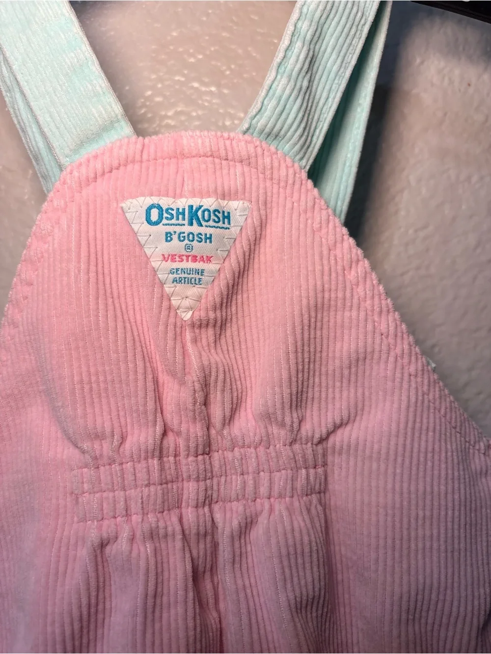 Vintage 90s Osh Kosh B'Gosh Girls Pink Mint Blue Vback Corduroy Overall USA 12 M